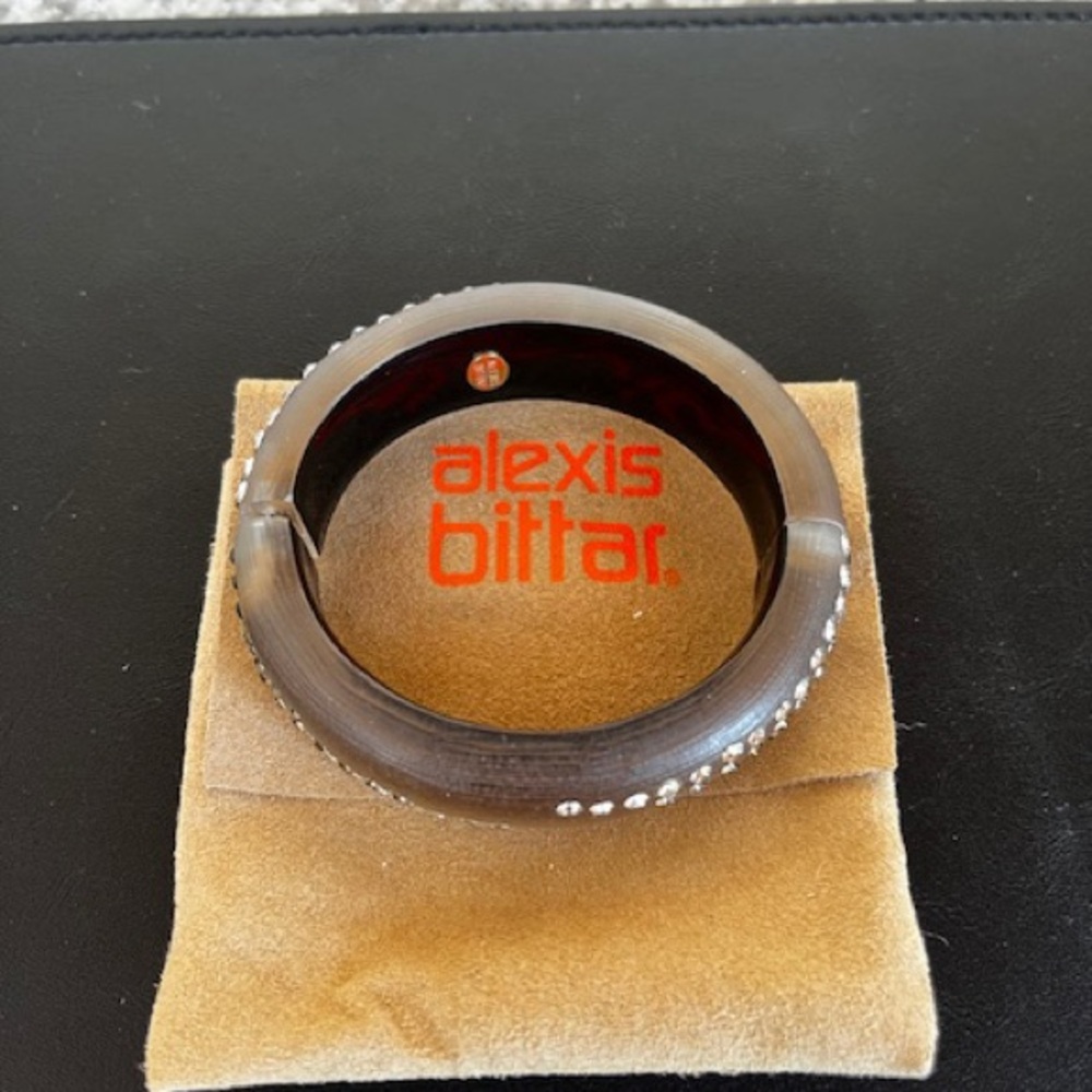 Alexis Bittar lucite bronze bangle with bronze and clear crystal embellishment